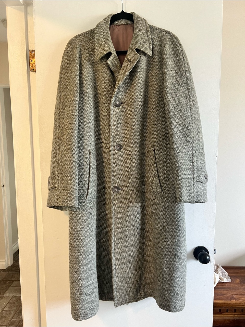 Men's Grey Wool Blend Overcoat - Classic Single-Breasted